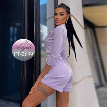 Sexy къс гащеризон с V-образно деколте и 3/4 ръкав