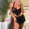 Секси babydoll комплект бюстие с мини пола и прашки