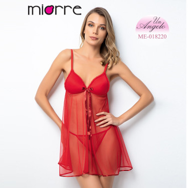 Ефирна Babydoll Нощница от Тюл с Полутвърда Чашка в Комплект с Прашка