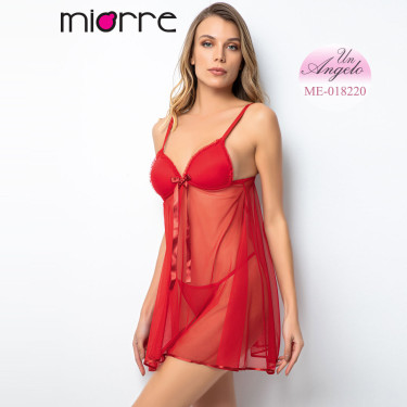 Ефирна Babydoll Нощница от Тюл с Полутвърда Чашка в Комплект с Прашка