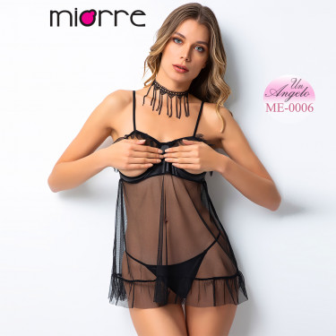 Секси къса прозрачна babydoll нощница с изрязан бюст и прашки